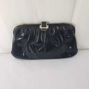 Vintage Walter Katten black leather reptile texture clutch